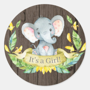 Rustikales Mädchen Elefant Baby Shower Gelb Runder Aufkleber