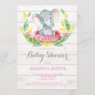 Rustikales Mädchen Elephant Baby Dusche Einladung