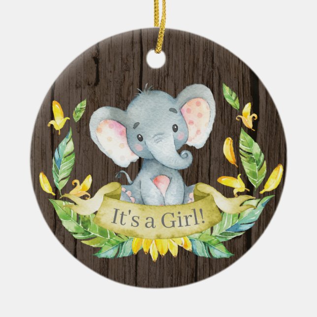 Rustikales Mädchen Elephant Babydusche gelb Keramik Ornament (Vorne)