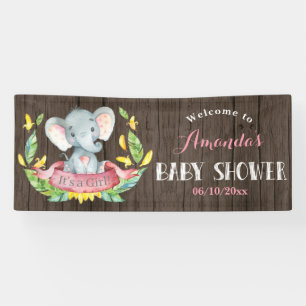 Rustikales Mädchen Elephant Babydusche Rosa und G Banner