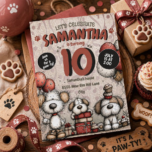 Rustikales Mädchen mit Hund zum 10. Geburtstag Einladung