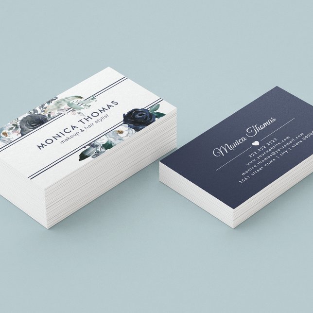 Rustikales Makeup Artist Hair Stylist Blauer Blaue Visitenkarte (Von Creator hochgeladen)