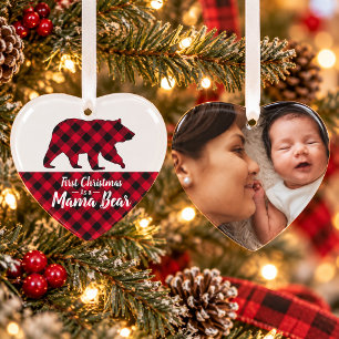 Rustikales Mama Bär Roter Büffel Karo Foto Ornament