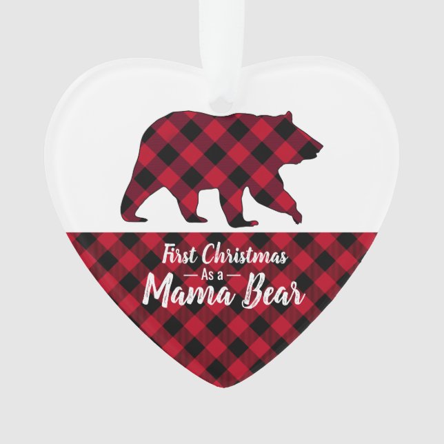 Rustikales Mama Bear Red Buffalo Kariertes Foto Ornament (Vorderseite)