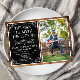 Rustikales Man Myth Legend Black 75. Geburtstags-F Einladung