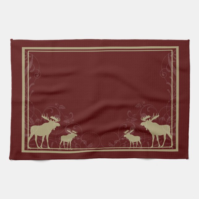 Rustikales Maroon Elche wirbelndes Küchentuch (Horizontal)