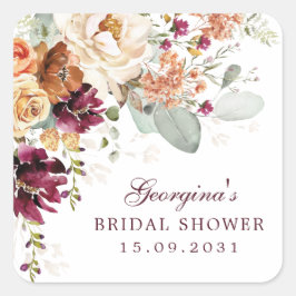 Rustikales Maroon Terracotta Brautparty Favoriten Quadratischer Aufkleber