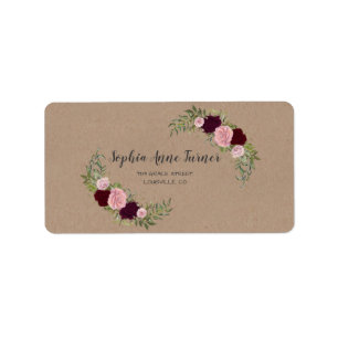 Rustikales Marsala Floral Craft Papier Hochzeit Adressaufkleber