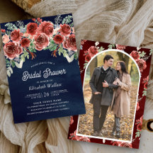 Rustikales Marsala Floral Foto Navy Brautparty