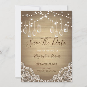 Rustikales Mason-Glas, Lichterkette, Spitze Save T The Date