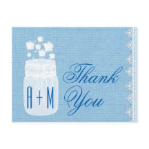 Rustikales Mason-Glas und Blumen Danke Blau A29