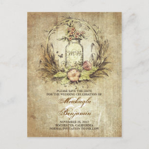 Rustikales Mason-Glas Vintage Save the Date Postka Ankündigungspostkarte