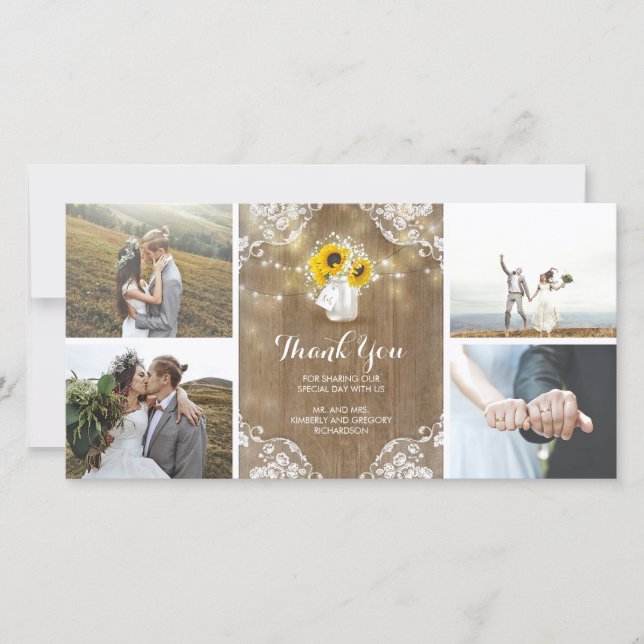 Rustikales Mason Jar Gipskraut und Sonnenblumen Sp Dankeskarte (Vorderseite)