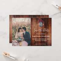 Rustikales Mason Jar Holz Monogramm Foto Save the