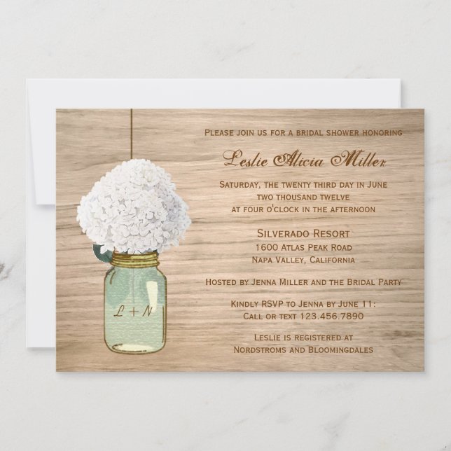 Rustikales Mason Jar Hydrangea Brautparty mit Foto Einladung (Vorderseite)
