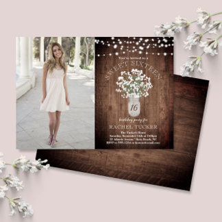 Rustikales Mason Jar Lights Sweet 16 Birthday Foto Einladung