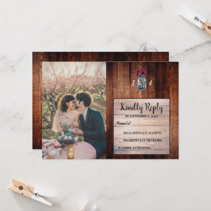 Rustikales Maurerschiff Foto Hochzeit RSVP Karte