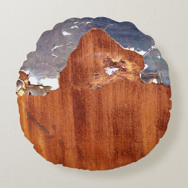 Rustikales Metall: Vintage Eisenstruktur. Rundes Kissen (Vorderseite)