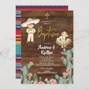 Rustikales mexikanisches Gold Charro Boy Girl Twin Einladung