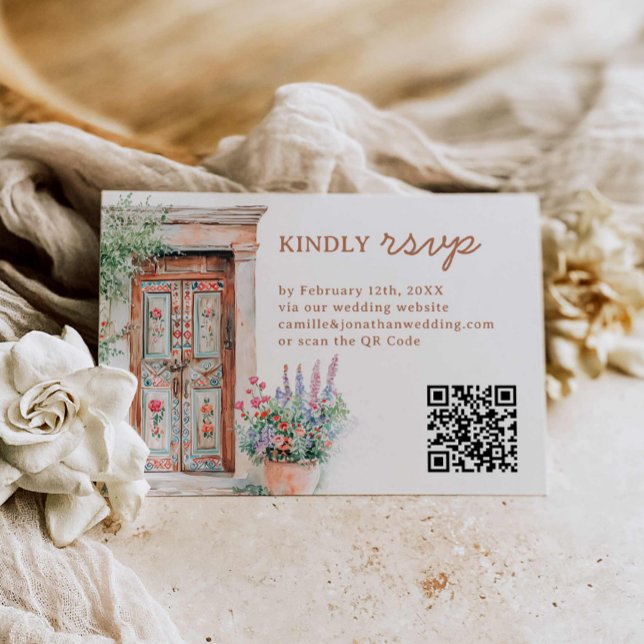 Rustikales Mexiko Hochzeit QR Code UAWG RSVP Karte (Rustic Destination Wedding RSVP with QR Code)