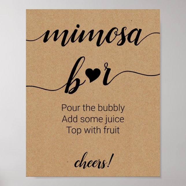 Rustikales Mimosa Bar Sign Wedding Poster (Vorne)