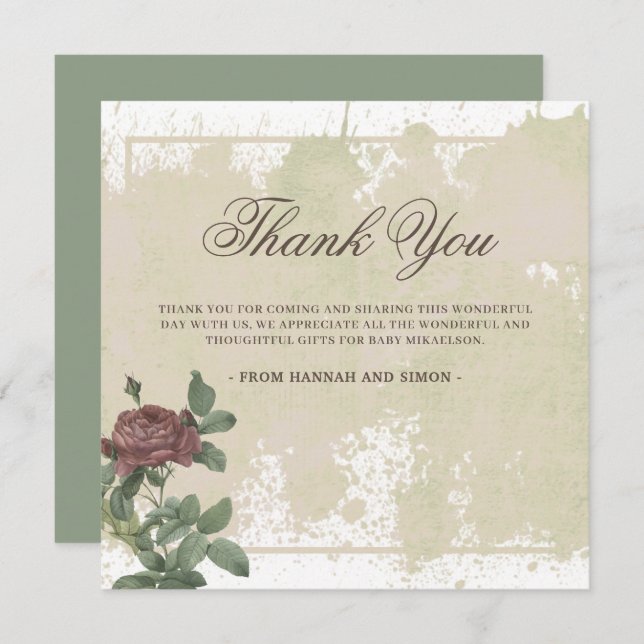 Rustikales Minimalistisches Burgund Danke Karte (Vorne/Hinten)