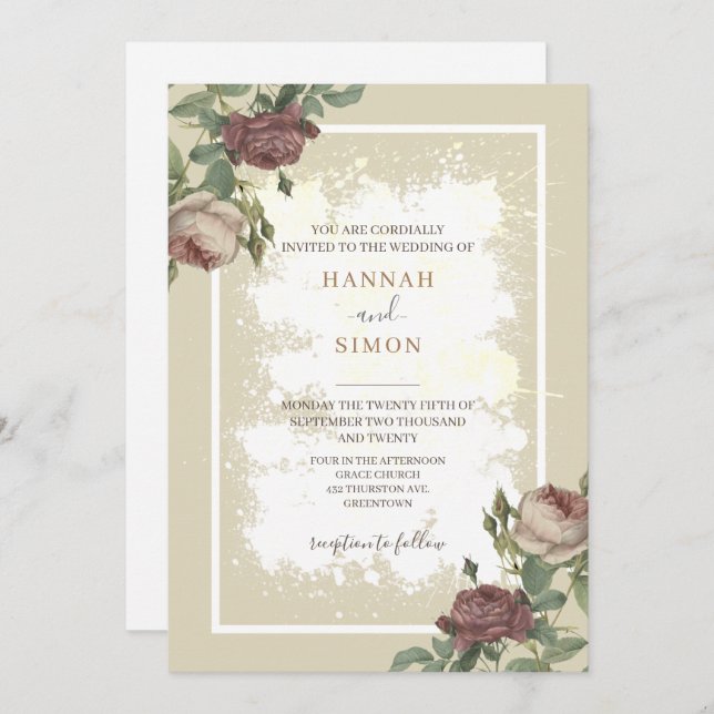 Rustikales Minimalistisches Burgund Gold Wedding I Einladung (Vorne/Hinten)