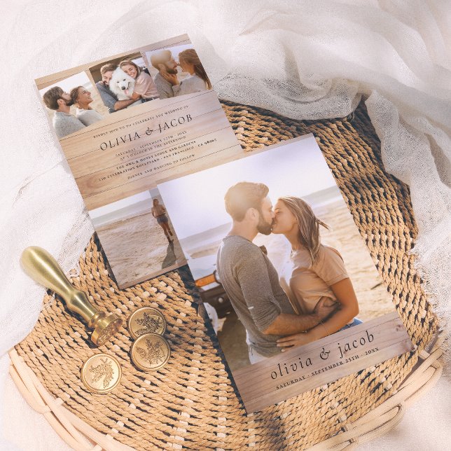 Rustikales Minimalistisches edles Holz & 5 Fotos H Einladung (Von Creator hochgeladen)