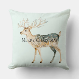 Rustikales Mint Green Gold Cream Christmas Hirsch Kissen