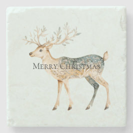 Rustikales Mint Green Gold Cream Christmas Hirsch Steinuntersetzer