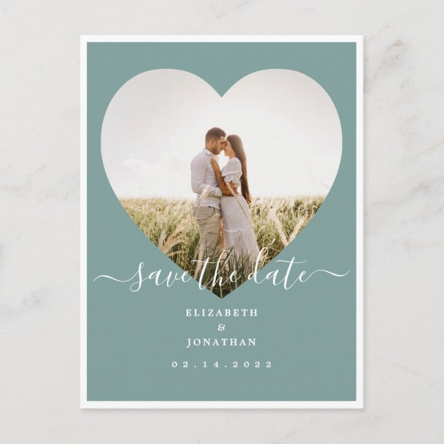 Rustikales Mint Green Wedding Foto Save the Date Ankündigungspostkarte (Vorderseite)