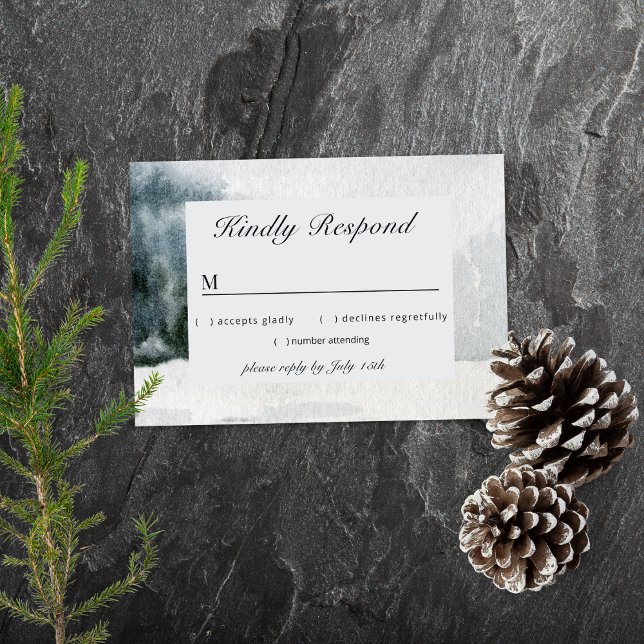 Rustikales Misty Mountain Lake RSVP Karte (Von Creator hochgeladen)