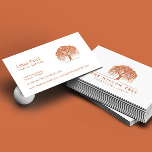 Rustikales Modern Brunt Orange Willow Tree Logo Visitenkarte
