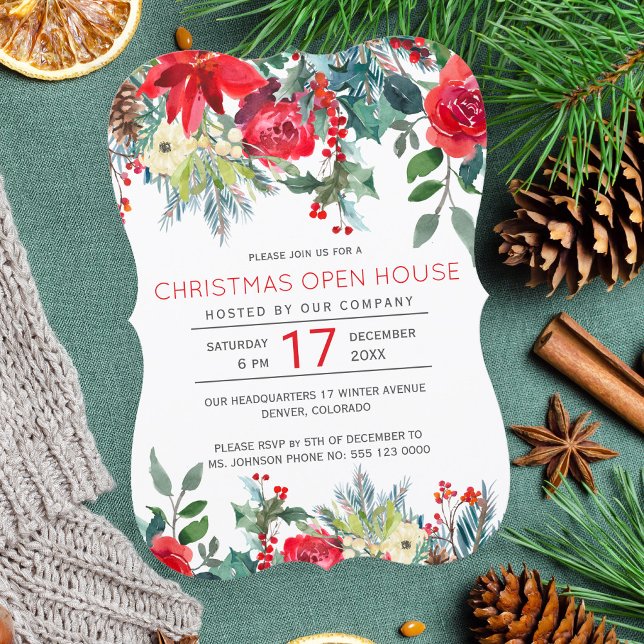 Rustikales, modernes, blumengeschmücktes Winterfer Einladung (Von Creator hochgeladen)