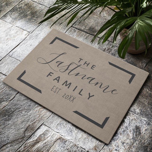 Rustikales modernes Burlap - Familienwillkommen Fußmatte (Custom Welcome Mat)