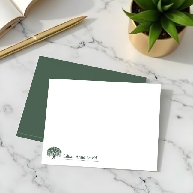 Rustikales, modernes Green Willow Tree Logo Person Mitteilungskarte (Rustic Modern Green Willow Tree Logo Personalized Note Card)