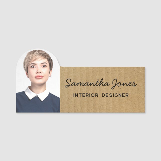 Rustikales, modernes, handgeschriebenes Foto Kraft Namensschild (Vorderseite)