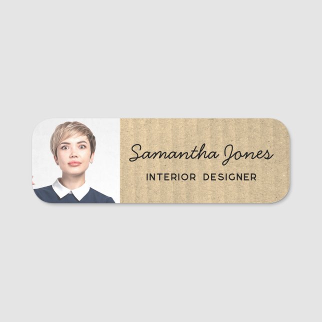 Rustikales, modernes, handgeschriebenes Foto Kraft Namensschild (Vorderseite)