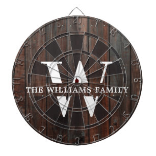 Rustikales modernes Monogramm Familienname Vintage Dartscheibe