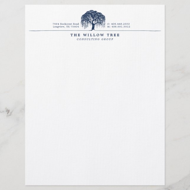 Rustikales modernes Navy-Blue-Weidenbaum-Logo Briefbogen (Vorderseite)
