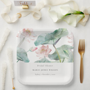 Rustikales, modernes Pastell Blush Wasserlilie Bra Pappteller