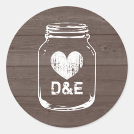 Rustikales Mono-Gramm-Mason-Glas-Hochzeitsticker Runder Aufkleber