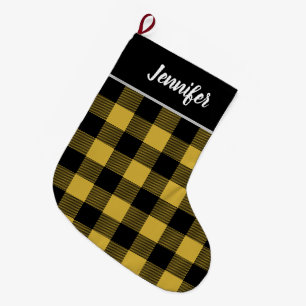 Rustikales Monogramm aus Gold und Black Buffalo-Ka Großer Weihnachtsstrumpf