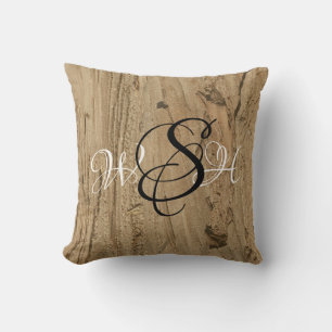 Rustikales Monogramm Braunes Foto Kissen