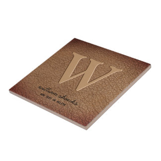 Rustikales Monogramm braunes Leder individuelle sc Fliese