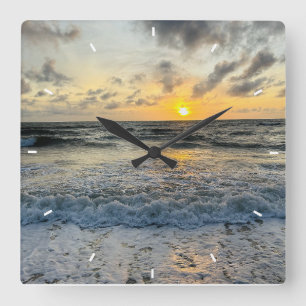 Rustikales Monogramm Custom Foto Beach Set Sonnena Quadratische Wanduhr