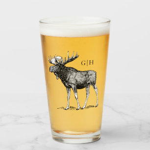 Rustikales Monogramm der Elch-Illustrations- Glas