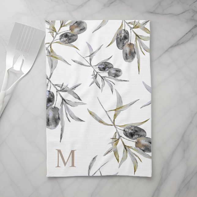 Rustikales Monogramm des toskanischen Olive Branch Geschirrtuch (Von Creator hochgeladen)