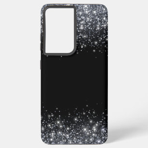 Rustikales Monogramm Glitter Schwarz und Silber Samsung Galaxy Hülle