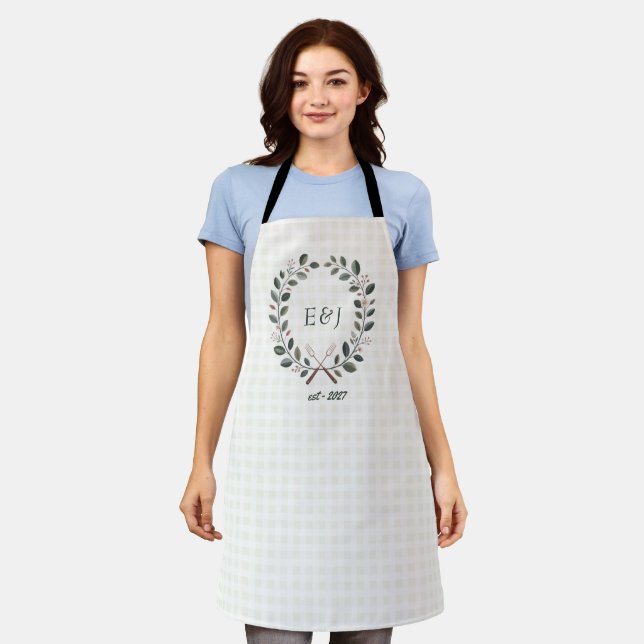 Rustikales Monogramm I Do BBQ Hochzeitsdusche Schürze (Getragen)